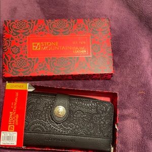 Stone mountain leather black embossed wallet